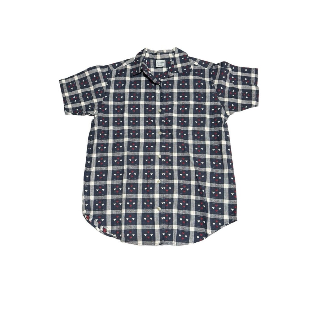 VTG Cascade Blues Grandma-Core Boho Button Up‎ Plaid Hearts Unique Size Small